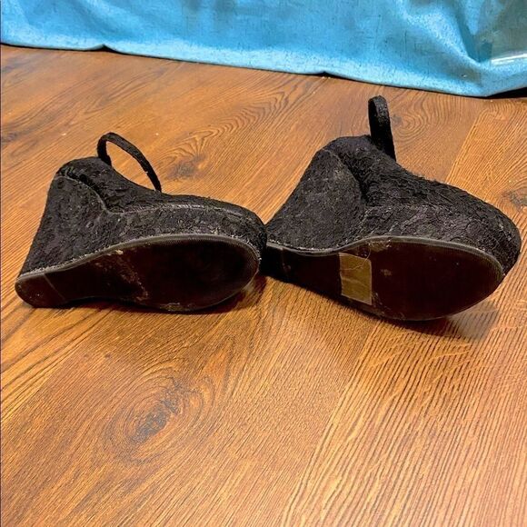 A.CO Black Lace Platform  Wedge Shoes Size 39 - Picture 4 of 8